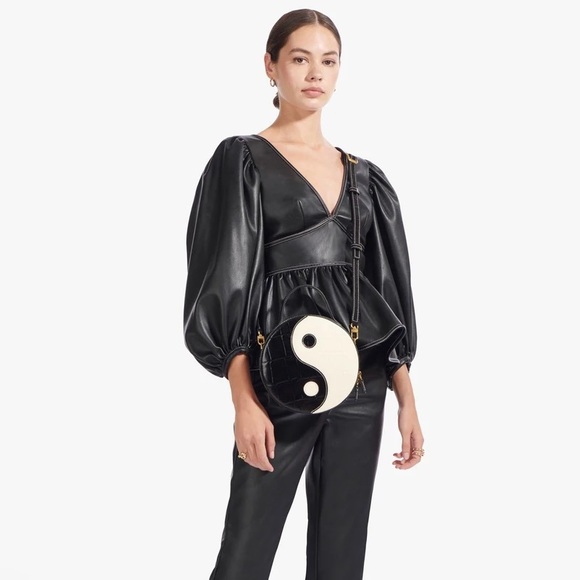 Staud Luna Vegan Leather Peplum Top - Picture 4 of 15